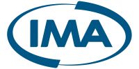 Navy blue oval with IMA letters in blue in the center of the oval 