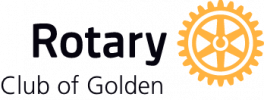 Text that reads Rotary Club of Golden with golden cog to the right of the text