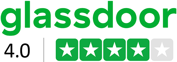 The Glassdoor logo, showing a rating of 4.0 out of 5 stars. The rating is represented by the number "4.0" next to four solid green stars and one empty grey star.