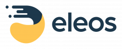 logo with yellow and blue abstract design with text that reads eleos