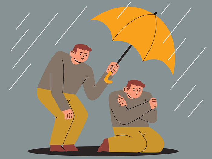 Happy,Man,Holding,An,Umbrella,To,Protect,Himself,From,Rain.