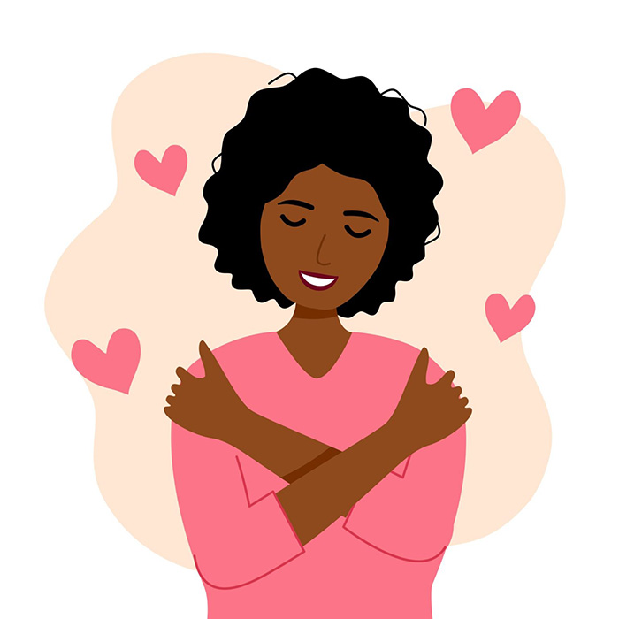 Self,Love,Concept,Vector,Illustration.,Young,Pretty,African,Woman,Hugging