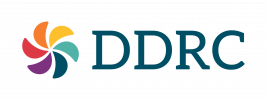 Logo for DDRC. To the left of the text is a colorful, circular icon that resembles a pinwheel or flower with petals in shades of orange, yellow, teal, and purple. The letters "DDRC" are written in a large, dark teal serif font.