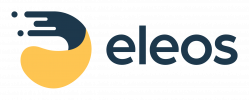 logo with yellow and blue abstract design with text that reads eleos