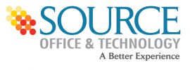 Logo with orange and yellow squares cascading on the left and on the right, text that reads source office and technology. A better experience. 
